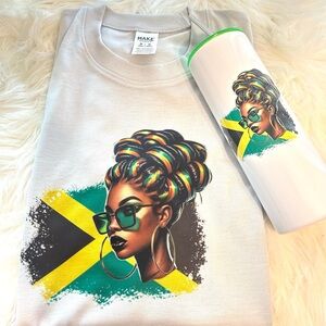 Jamaican girl, T-shirt, size, medium, and Tumbler
